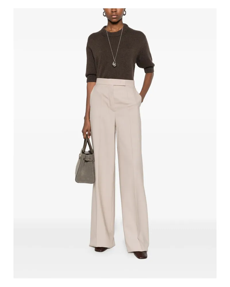 Max Mara Women's Straight Girone Trousers Cream Beige Wool Mix Neutrals Virgin Beige