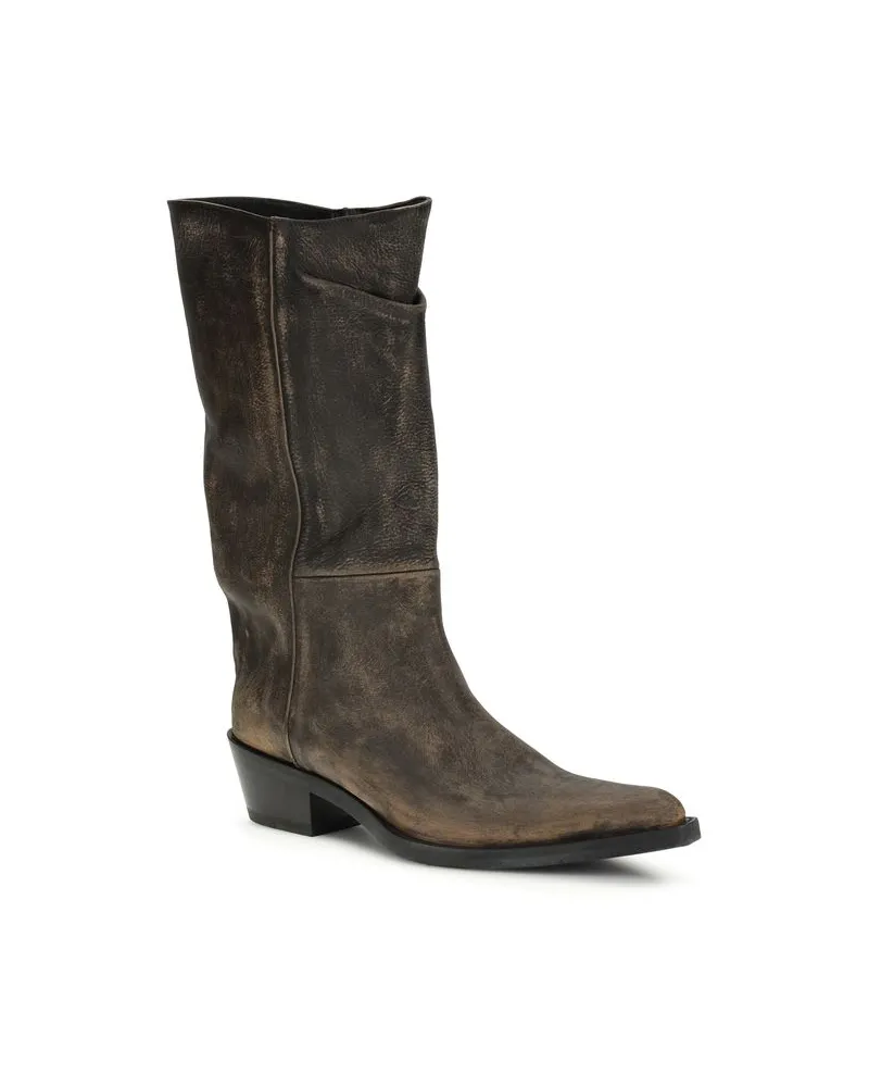 KHAITE Women's Brown Calf Leather Bos Taurus Boots Brown