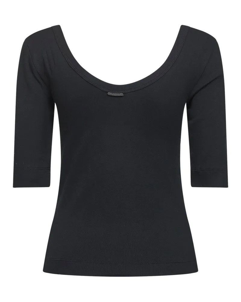 Brunello Cucinelli Women's T-Shirt Ribbed Stretch Jersey Black Cotton T-Shirts & Jerseys Black