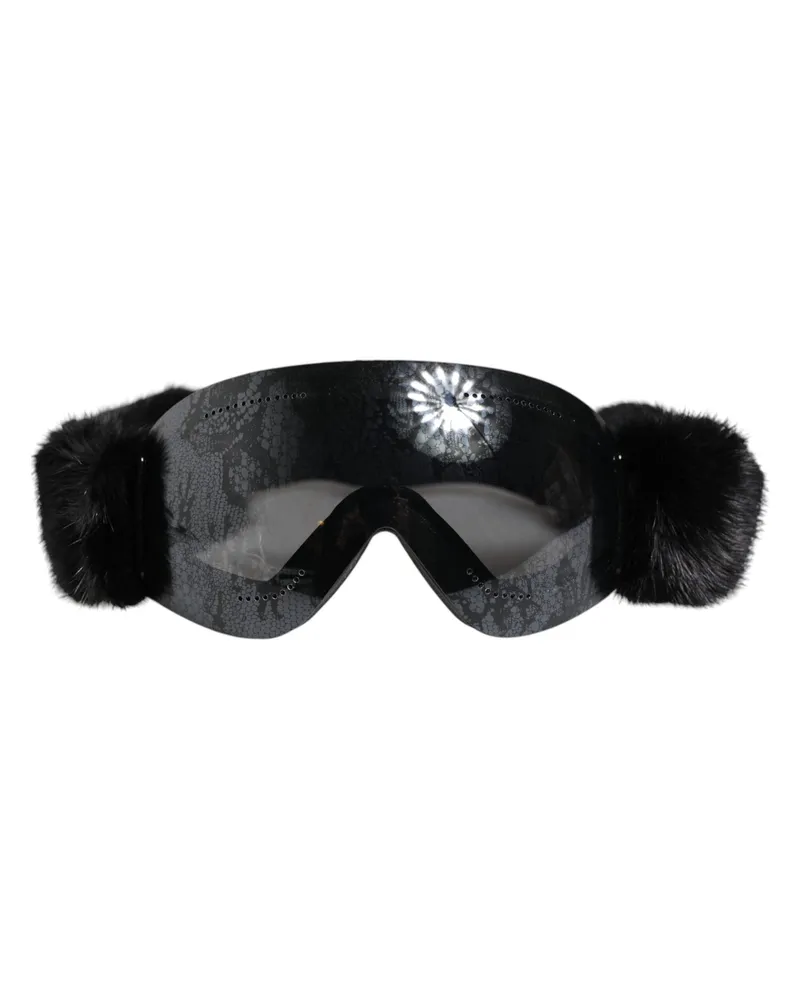 Dolce & Gabbana Women's Black Bi0759 Lace Mirrored Ski Goggles Mask Sunglasses Acetate Black