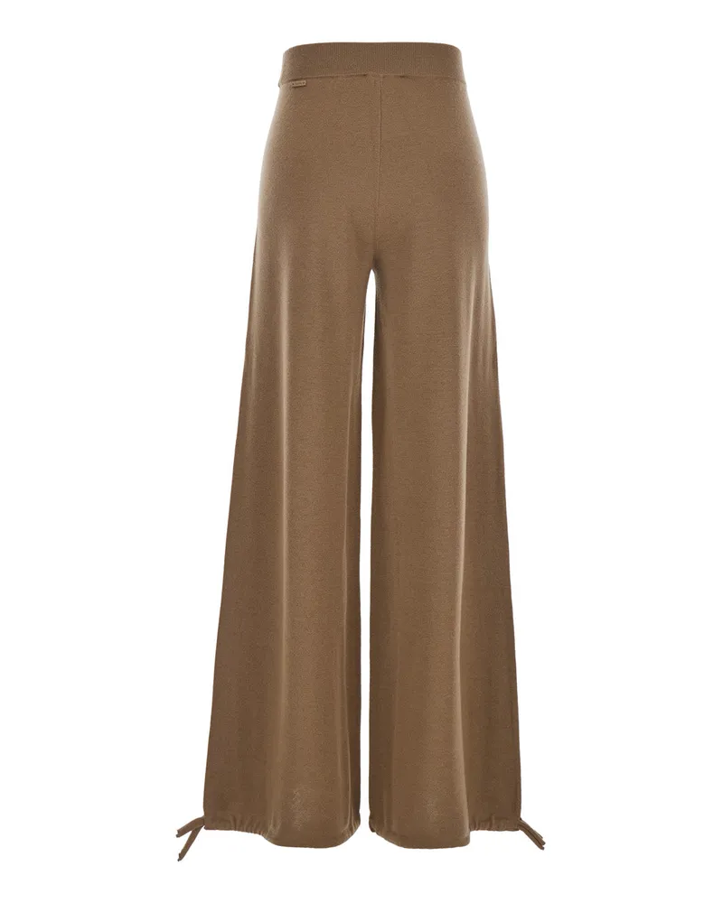 Max Mara Elastic Waist Virgin Wool Trousers — Brown Brown