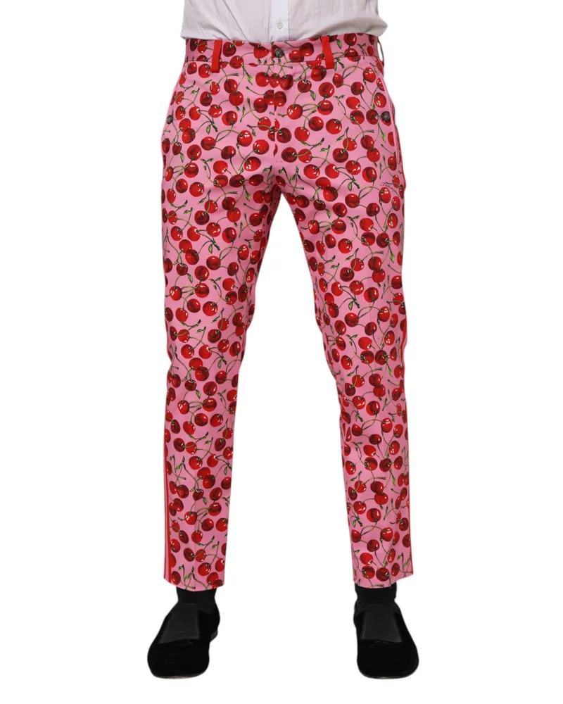 Dolce & Gabbana Men's Pink Cherry Print Cotton Dress Pants Pink