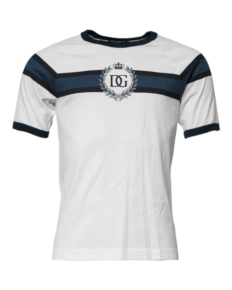 Dolce & Gabbana White Logo Print Cotton Men Crew Neck T-Shirt White