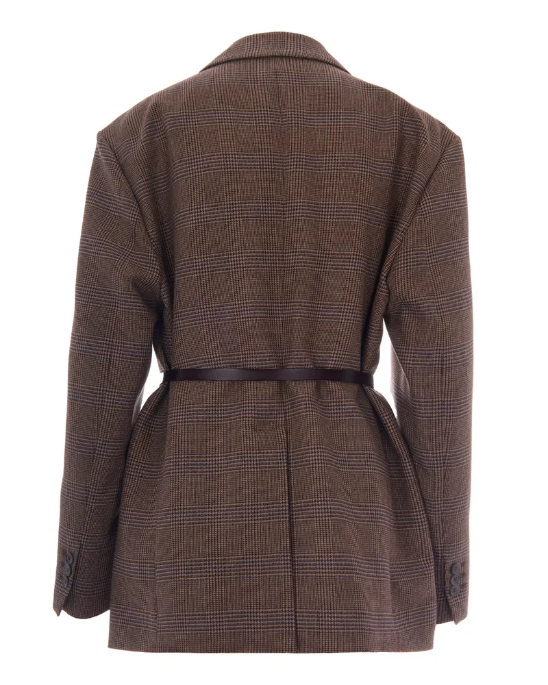 P.A.R.O.S.H. Women's Double-Breasted Checked Blazer Brown Patterned Viscose Wool Jacket Brown