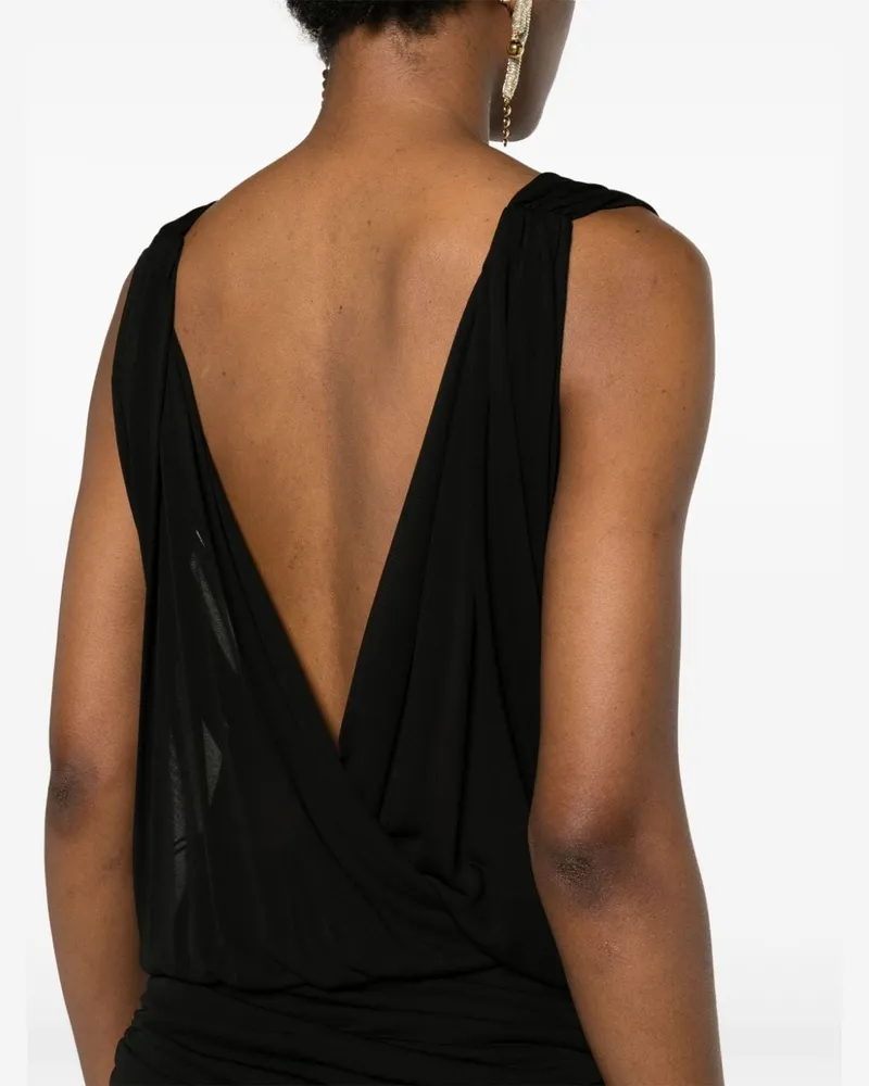 Saint Laurent Draped V-Neck Dress — Black Black