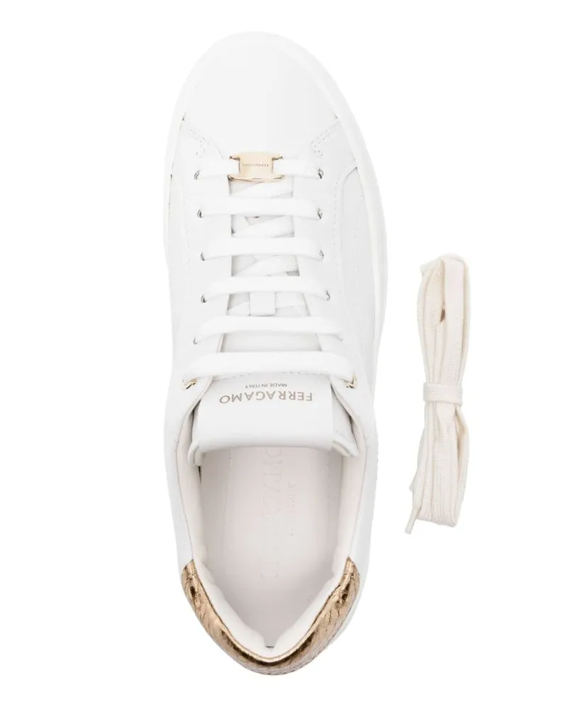 Ferragamo Metallic Heel-Accent Platform Sneaker — White White