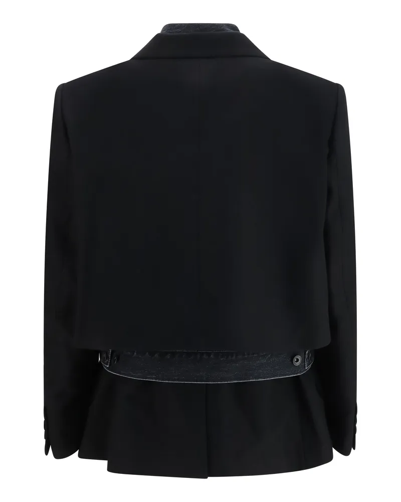 Sacai Women's Wool Flannel And Denim Jacket Black Ovis Aries; Cotton Black