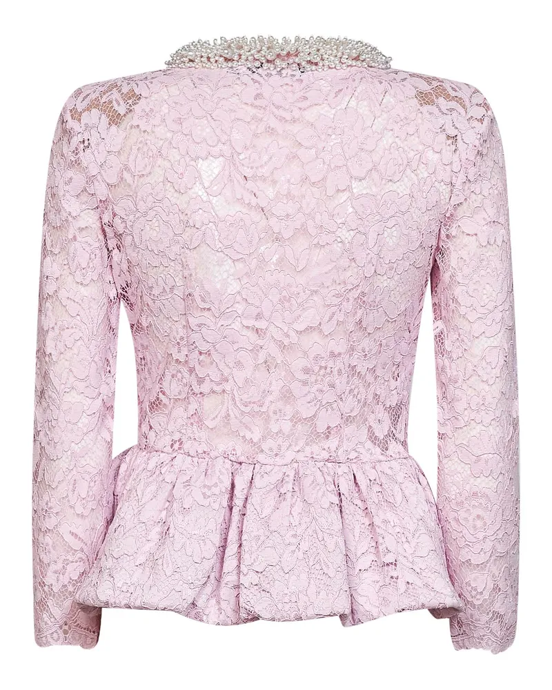 Self-Portrait Women's Lace Top With Peplum Hem Pink Polyester Tops Pink