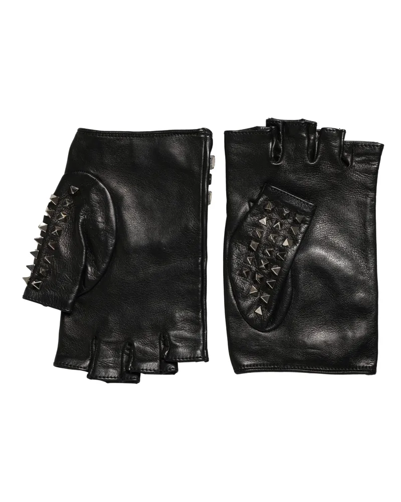 Dolce & Gabbana Embellished Leather Gloves — Black Black