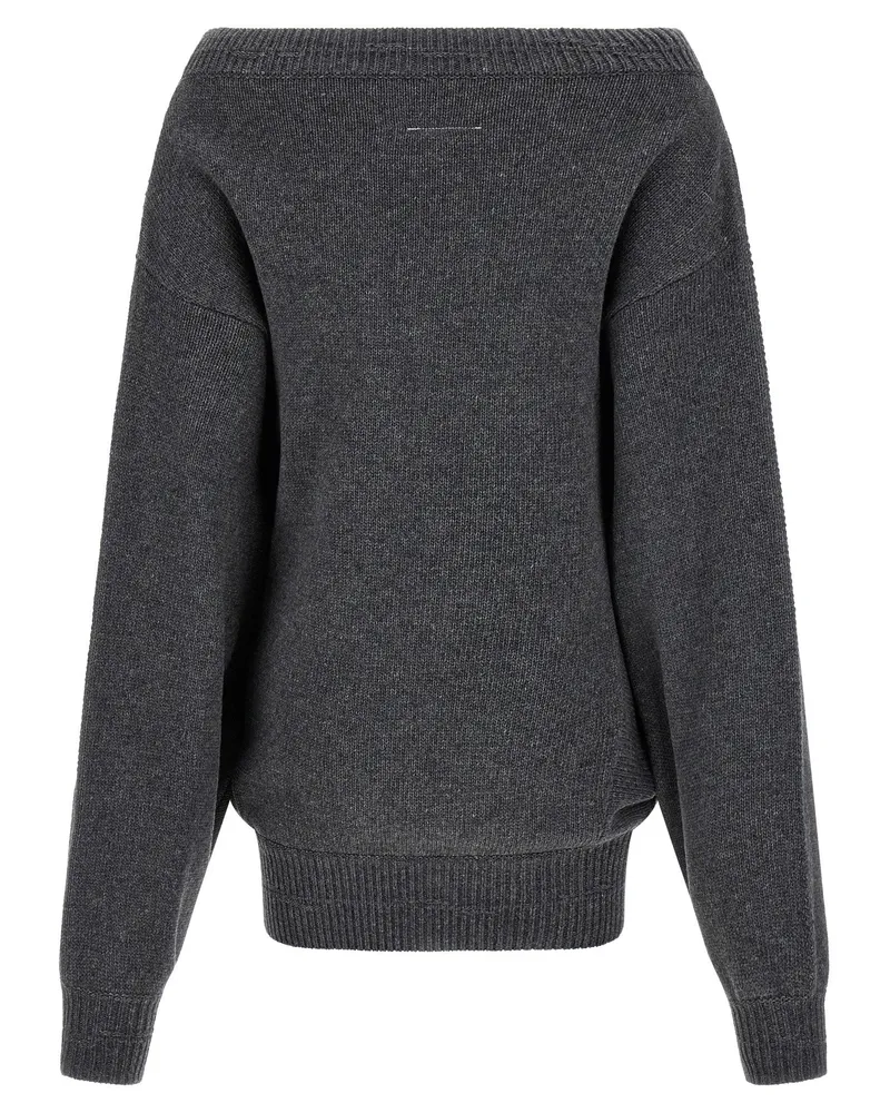 Maison Margiela Off-the-Shoulder Merino Wool Sweater — Charcoal Dark