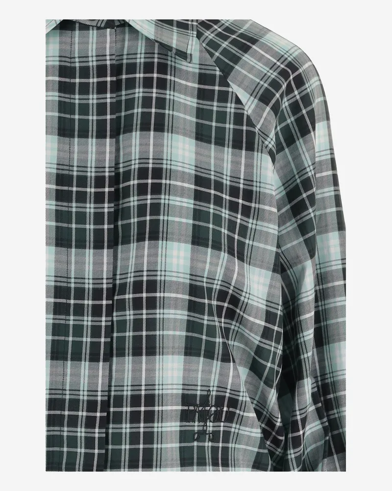 Patou Women's Cotton Check Blouse With Tied Sleeves Multicolour Shirt Gray