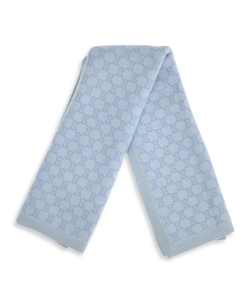 Gucci Boys' Gg Monogram Wool Blanket For Baby Ivory-Sky Blue Merino Ovis Aries Scarf Ivory/sky Scarfs Blue