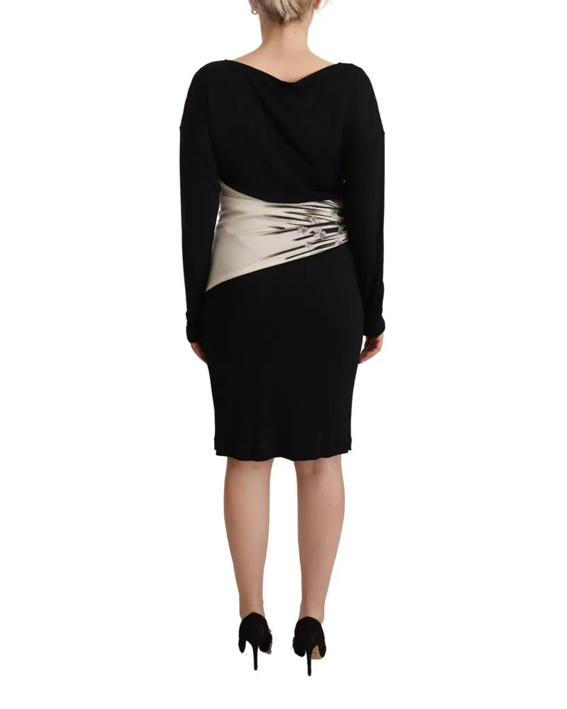 Roberto Cavalli Women's Black Silver Sheath Knee Length Dress | Viscose Black