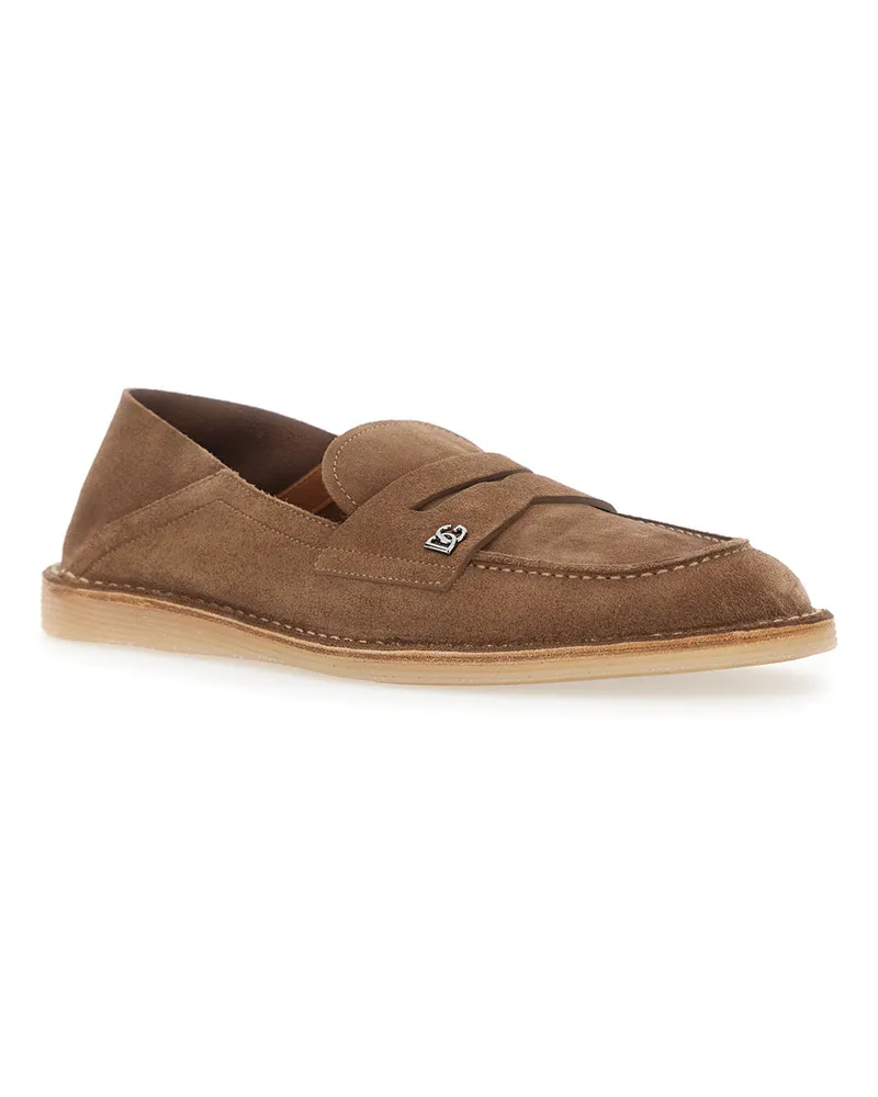 Dolce & Gabbana Men's Loafers Florio Brown Suede Calf Leather Brown