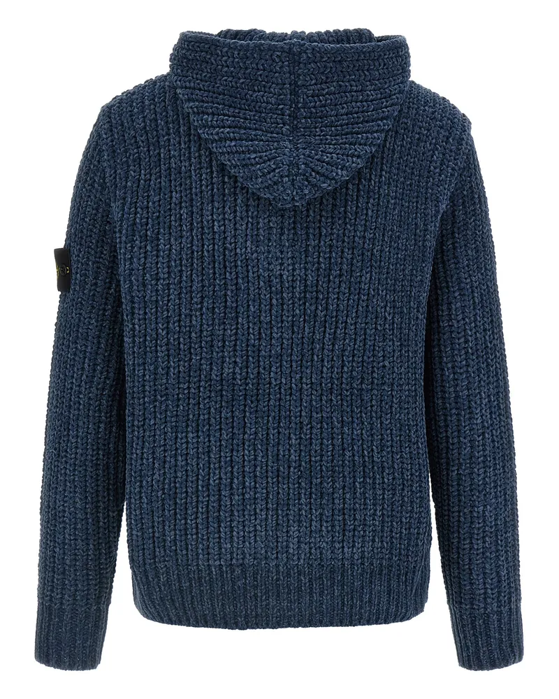 Stone Island Ribbed Cotton Hoodie — Blue Blue