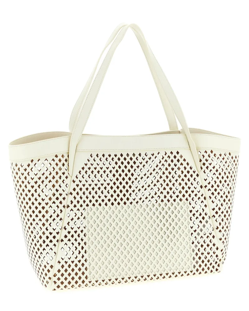 Twin-Set Openwork Leather Tote Bag — Cream Cream