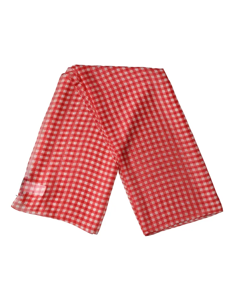 Dolce & Gabbana Women's White Red Check Silk Wrap Foulard 140cm X 136cm Scarf Red