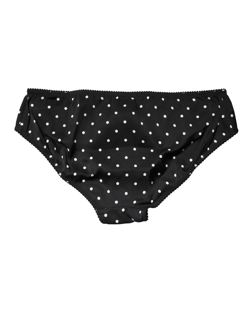 Dolce & Gabbana Women Black Polka Dots Mid Waist Brief Panty Underwear And White Silk Elastane Clothing Black