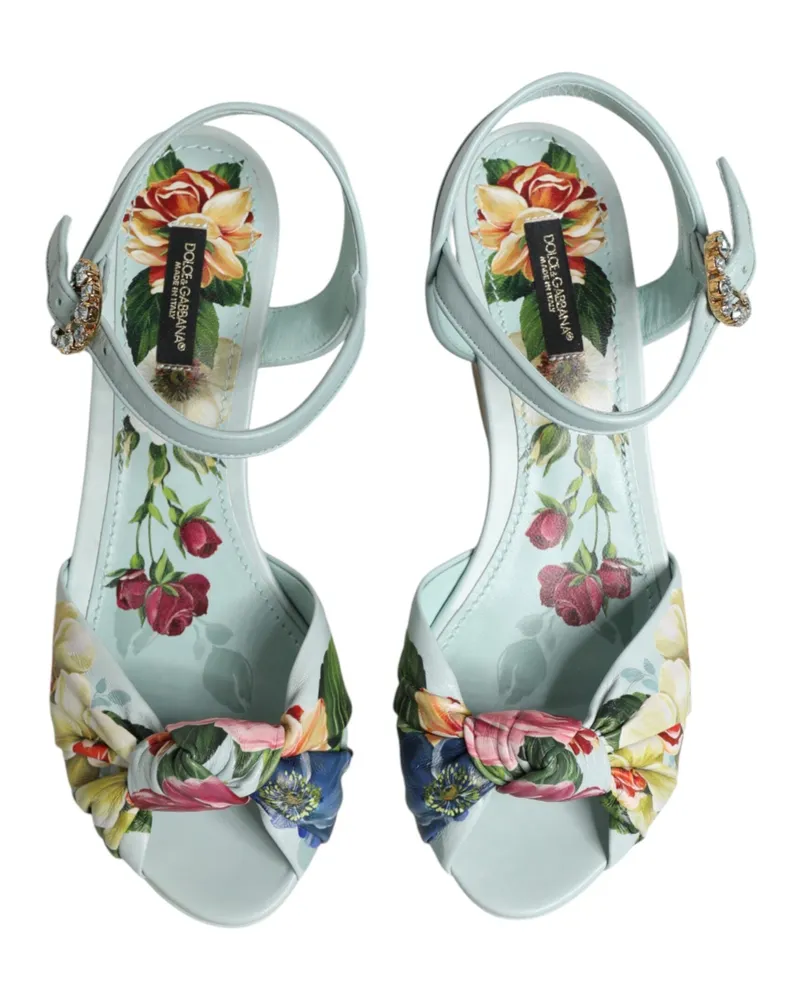 Dolce & Gabbana Women's Green Floral Ankle Strap Wedge Sandals Shoes 100lf Green