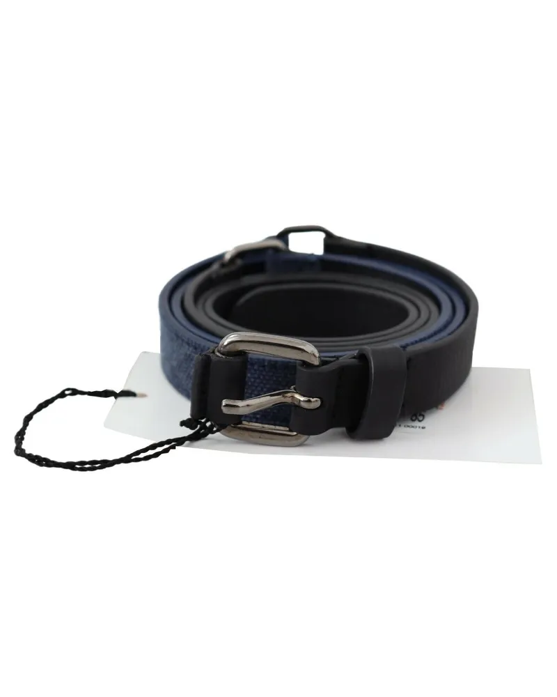 CoSTUME NATIONAL Women's Black Blue Leather Silver Logo Belt Black