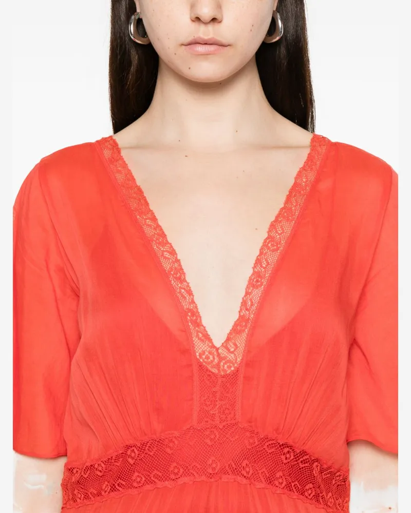 forte_forte Lace-Trimmed Cotton-Silk Dress — Red Red