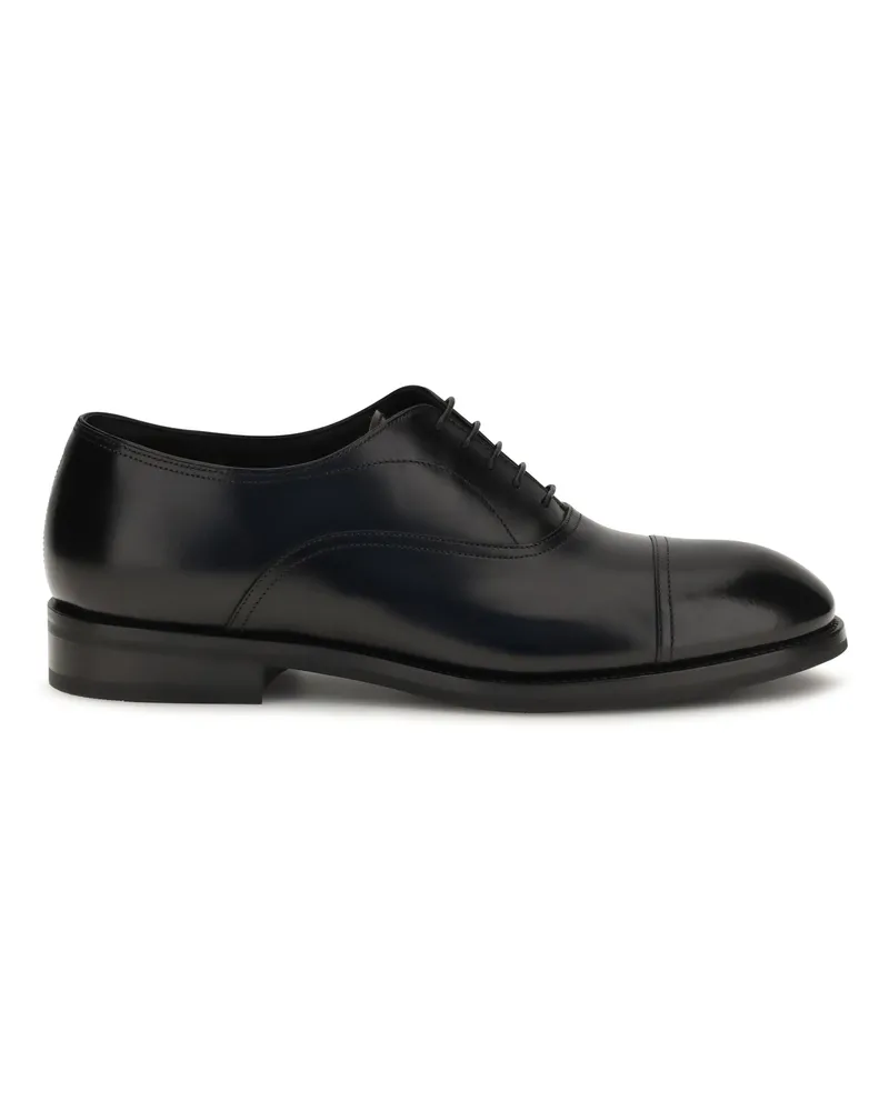 Santoni Men's Lace-Up Shoes Black Calfskin Leather Flat Black