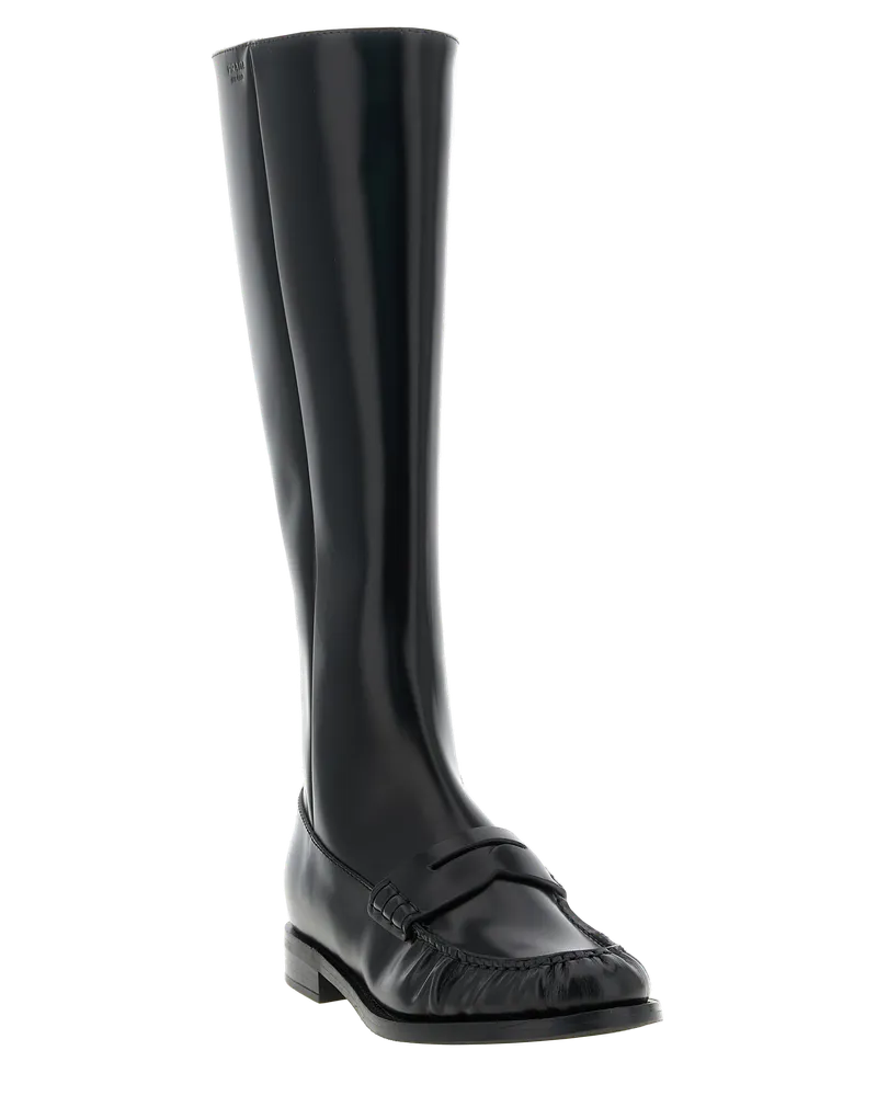 Prada Women's Black Calfskin Over The Knee Shoe Black