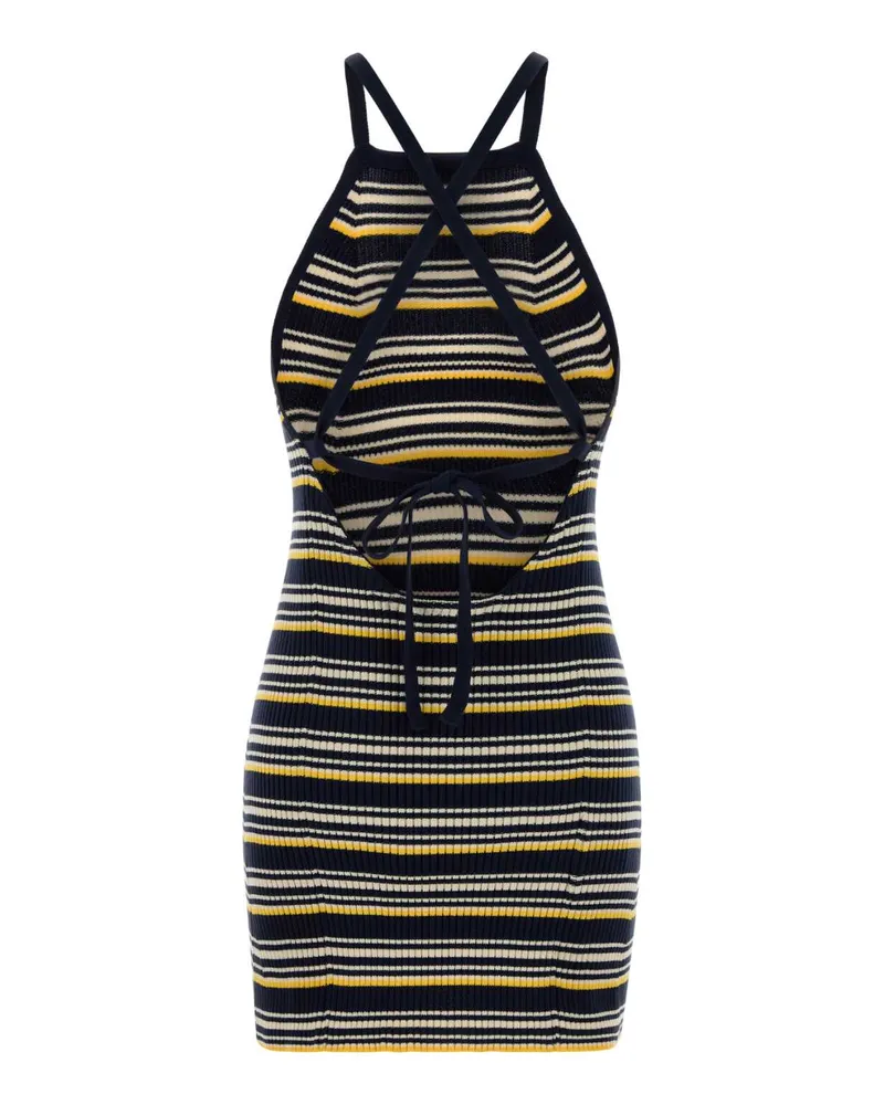 Miu Miu Striped Ribbed Cotton Blend Tank Top — Navy Navy