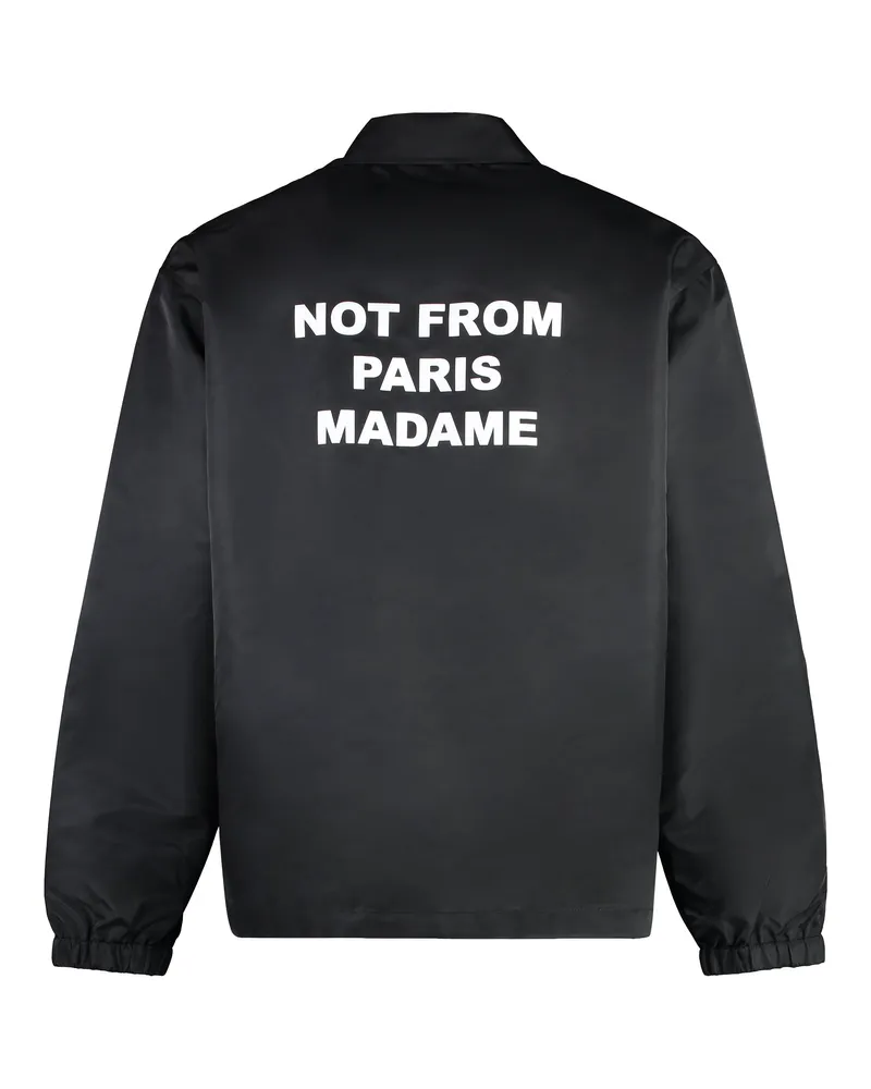 Drôle de Monsieur Men's Jacket Slogan Nylon Black Raincoats Coat Black