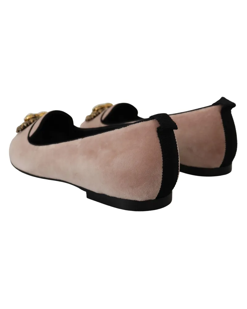 Dolce & Gabbana Women's Pink Velvet Slip Ons Loafers Flats Shoes Suede Leather Pink