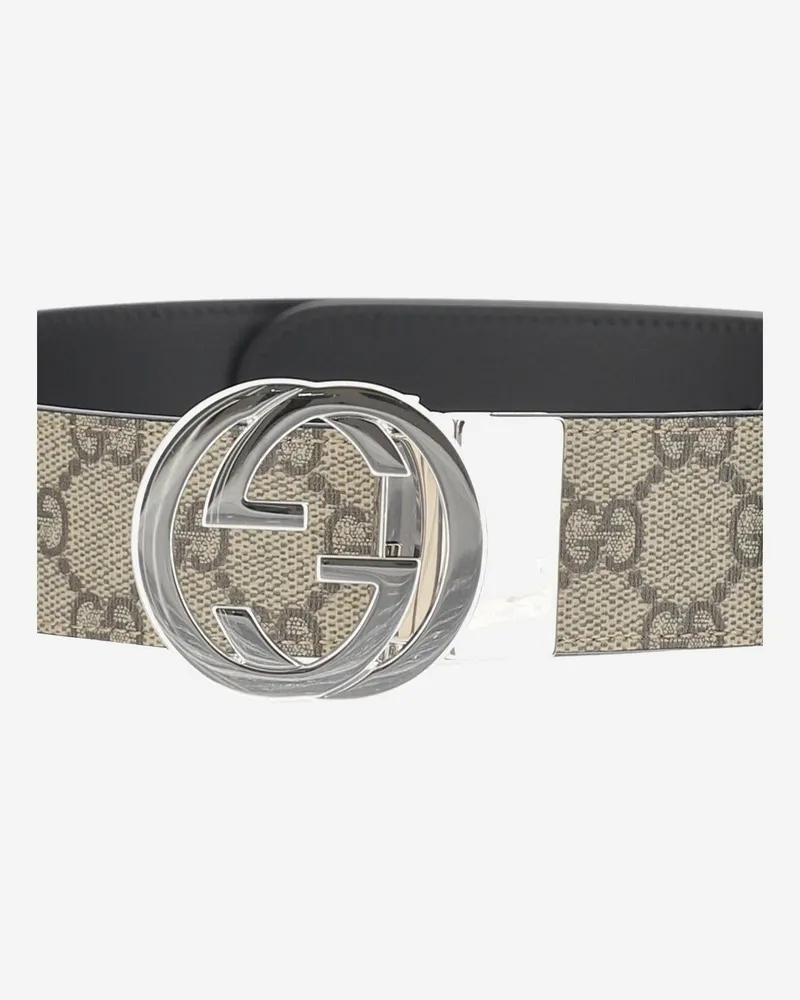 Gucci Men's Reversible Belt, Beige Polyurethane Beige