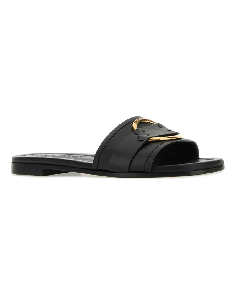 Moncler Women's Black Leather Bell Slippers 999 Flat Shoes Black