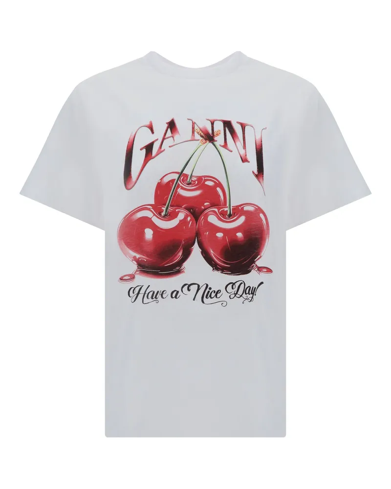 Ganni Women T-Shirt Cherry Bright White Cotton T-Shirts & Jerseys White