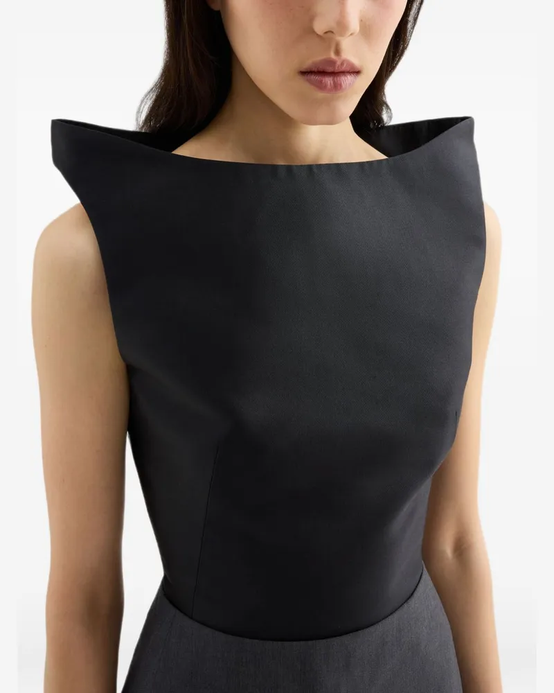 Jil Sander Silk and Wool Cropped Tank Top — Black Black