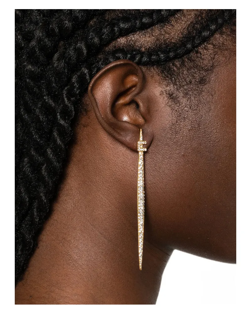 Elisabetta Franchi Logo-Embellished Rhinestone Drop Earrings — Gold Gold