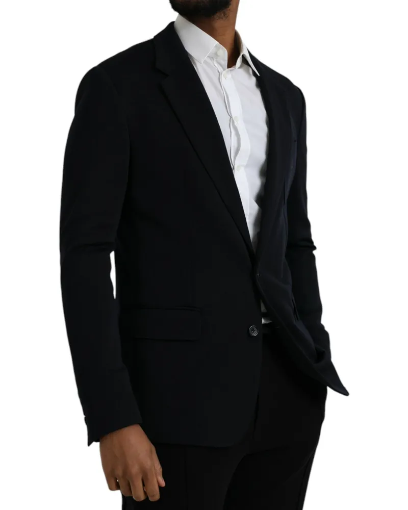 Dolce & Gabbana Men's Black Wool Single Breasted Coat Blazer Virgin Nylon Clothing Black