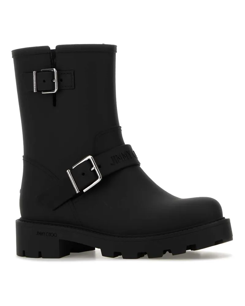 Jimmy Choo Women's Black Rubber Biker Rain Ankle Boots Tpu Metal Stivali Black