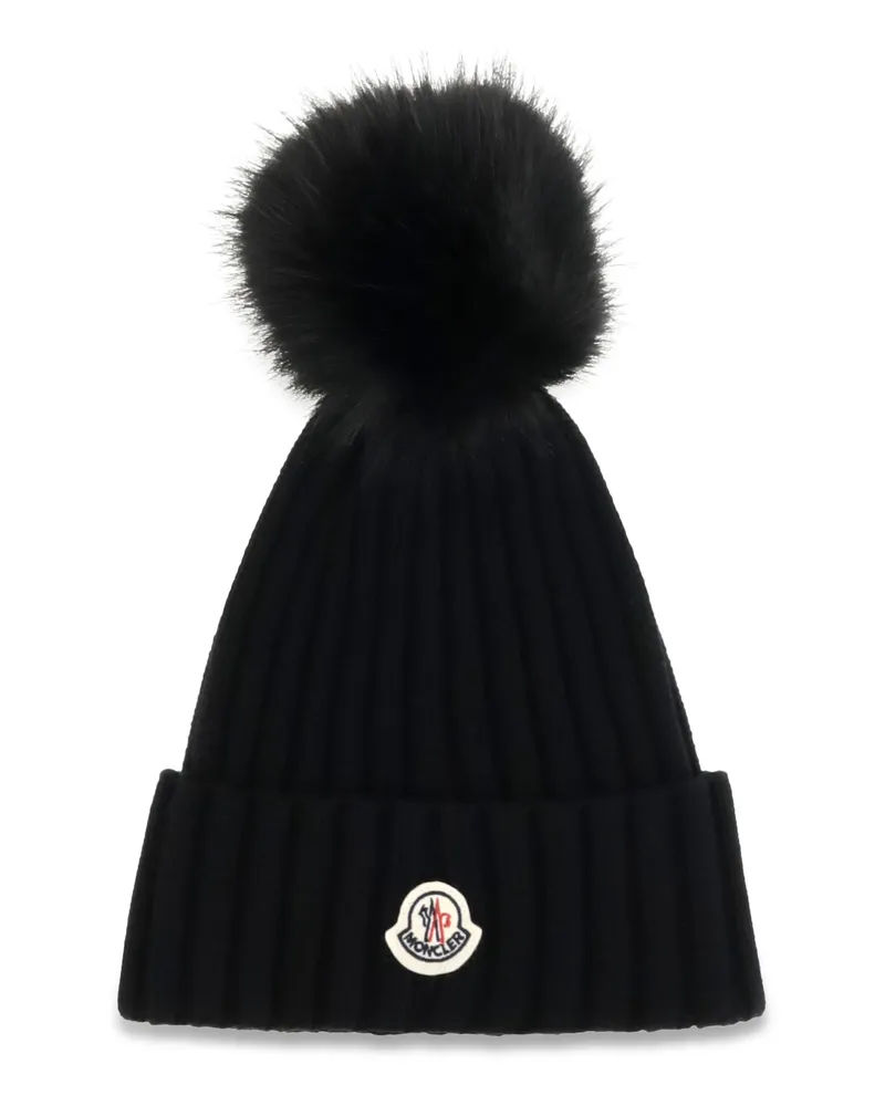 Moncler Women's Wool Beanie With Pompon Black Virgin Hat Black