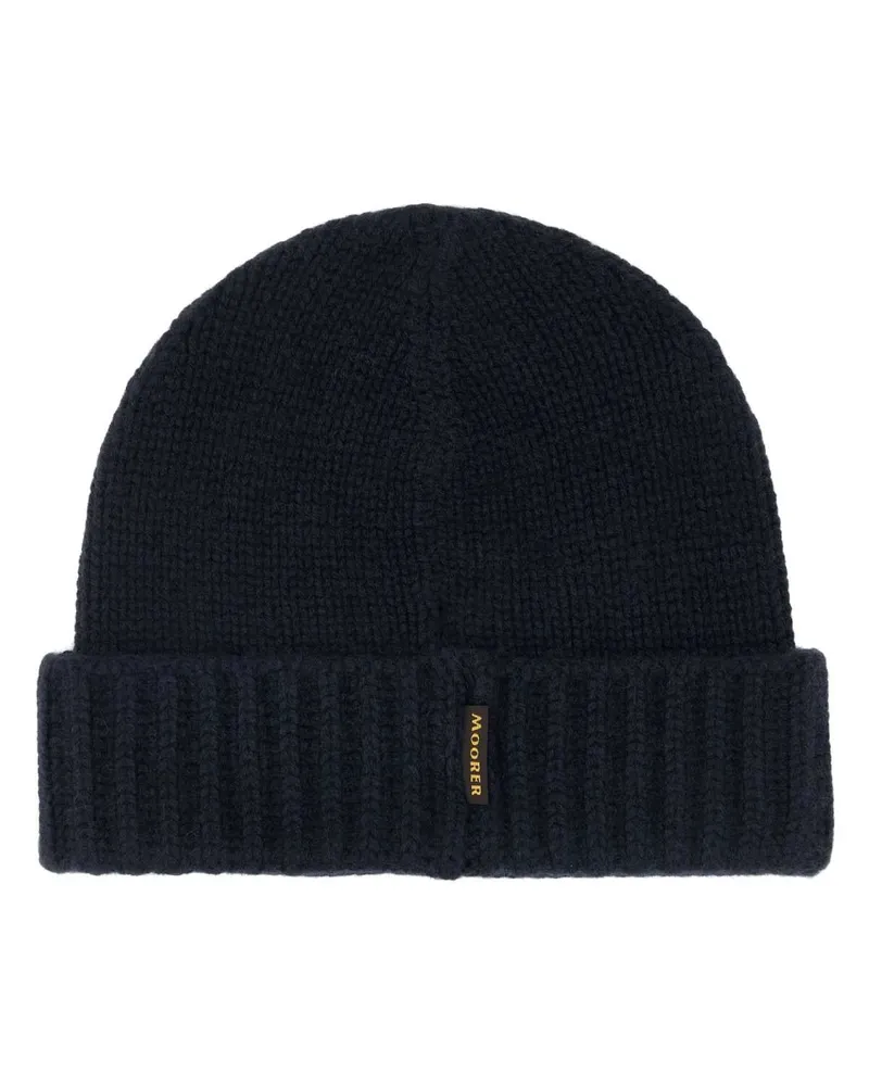 MOORER Men's Navy Blue Cashmere Beanie Hat Beluga Exterior: Cuffie Navy
