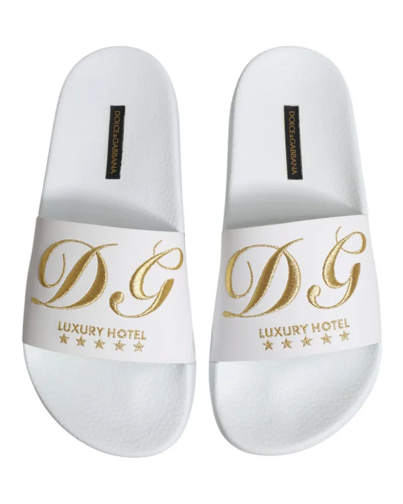 Dolce & Gabbana Men's White Leather Slides Sandals Beachwear Shoes Calfskin White