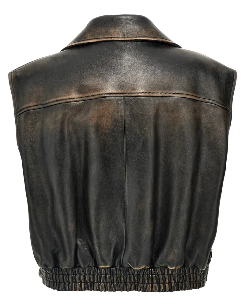 Miu Miu Women's Brown Lamb Leather Sleeveless Jacket Clothing Brown