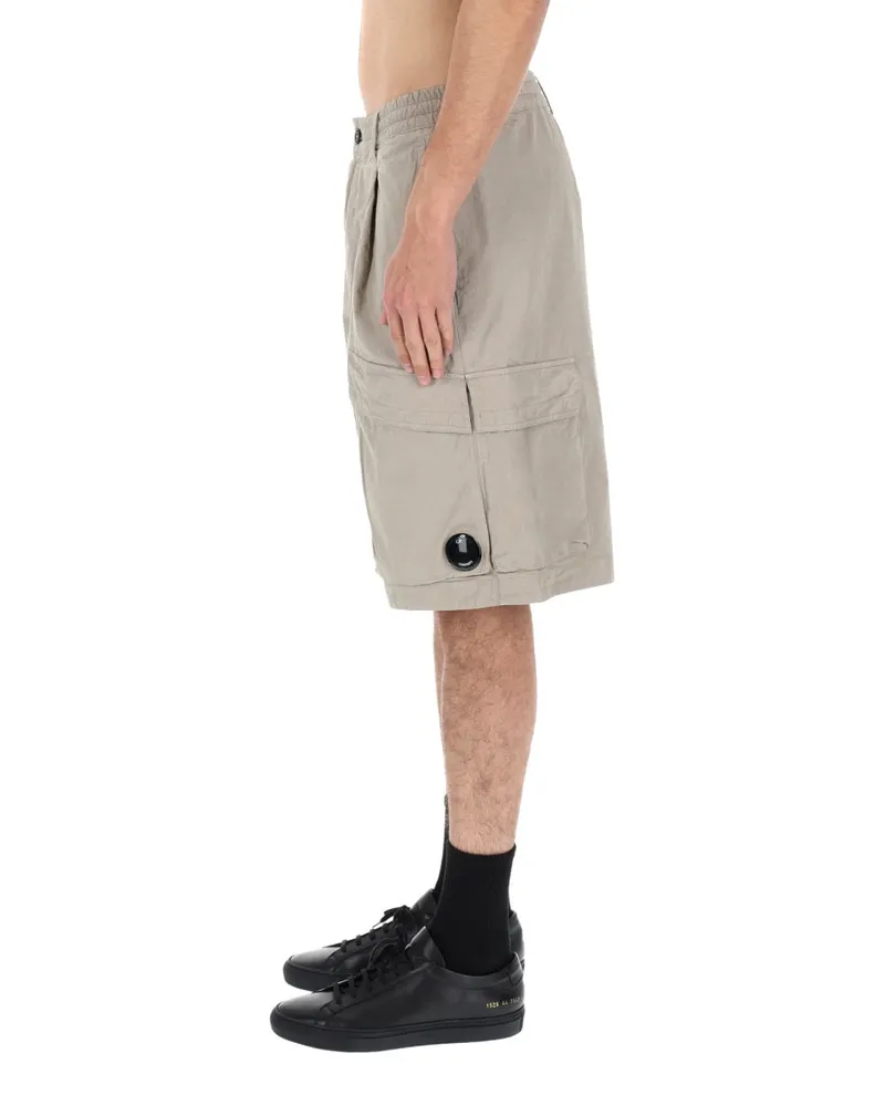 C.P. Company Patch Logo Cotton Cargo Shorts — Gray Gray