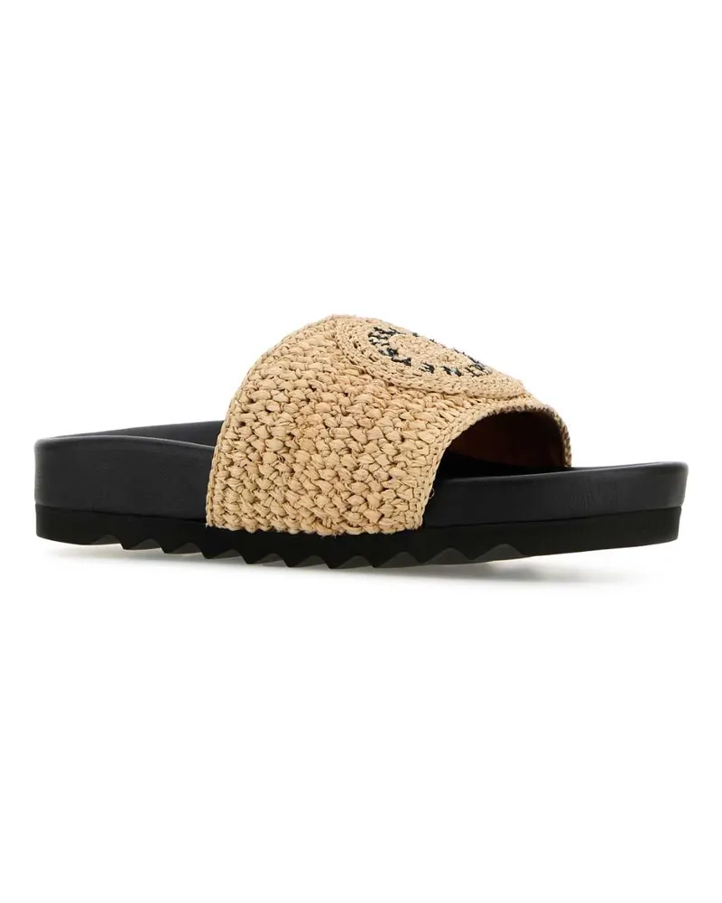 Stella McCartney Women's Raffia Elyse Slippers Naturalblack Flat Shoes Beige