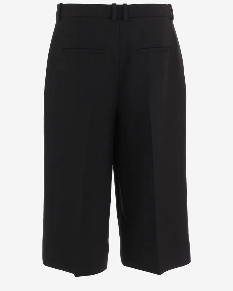 Saint Laurent Cropped Wool with Pleats Trousers — Black Black