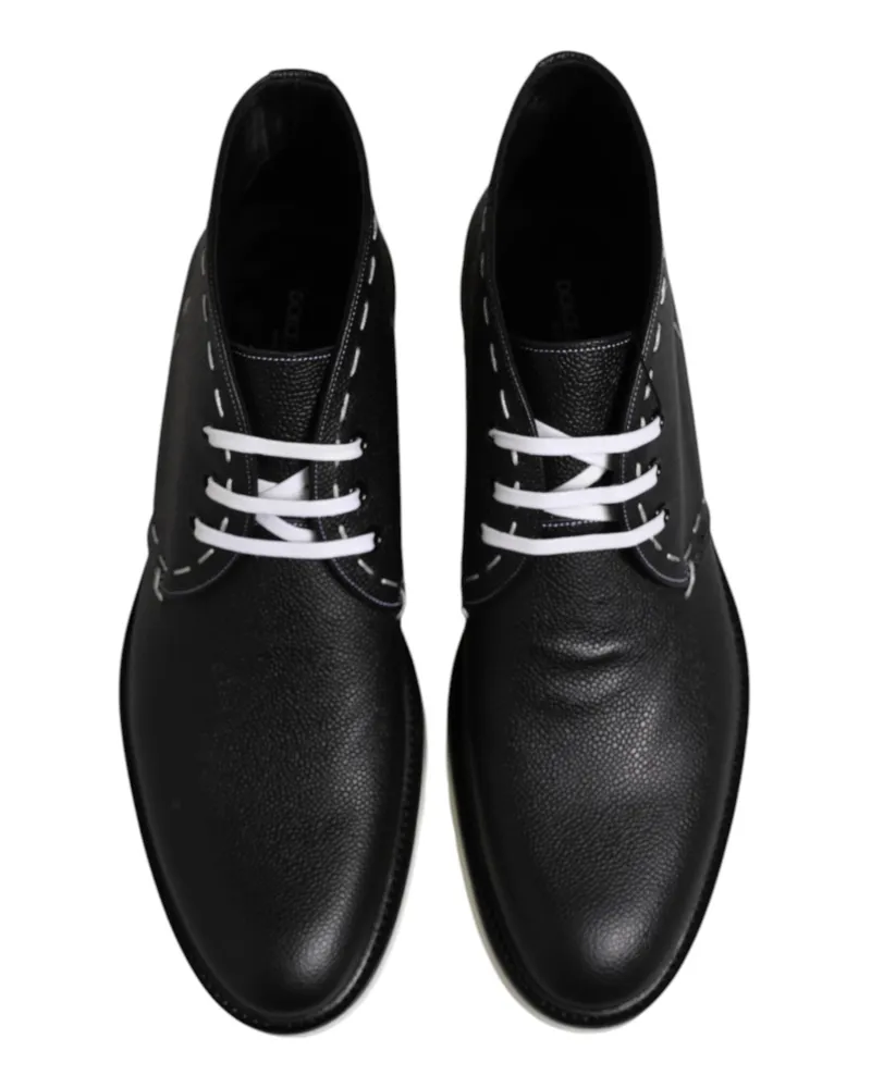 Dolce & Gabbana Men's Black White Leather Ankle Boots Shoes And Black