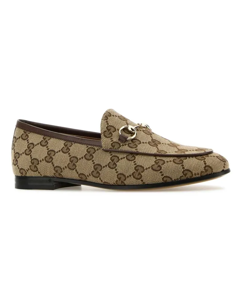 Gucci Women's Original Gg Fabric Jordaan Loafers Beigeebonynacero Mocassini Beige
