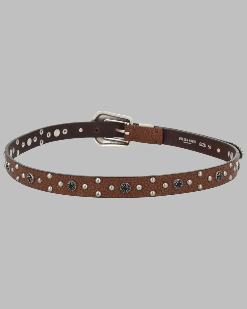 Golden Goose Studded Leather Belt — Brown Brown