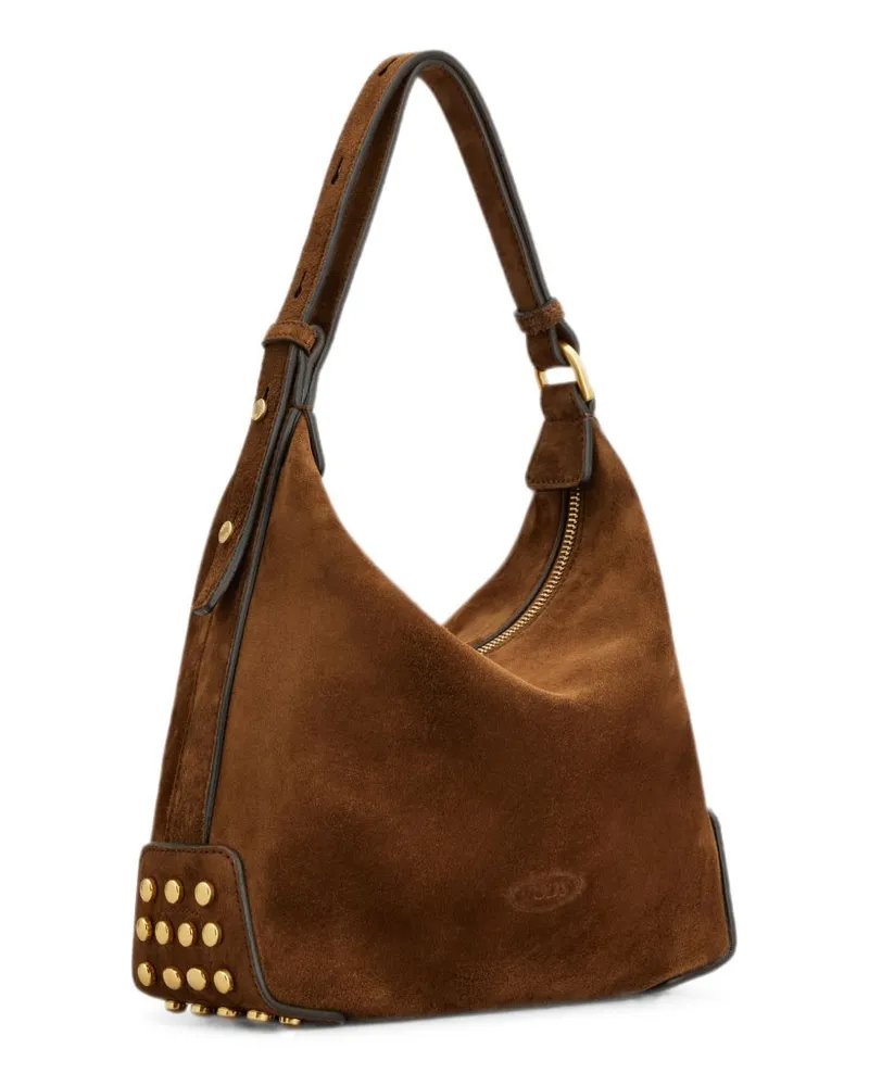TOD'S Metal-Studded Suede Shoulder Bag — Brown Brown