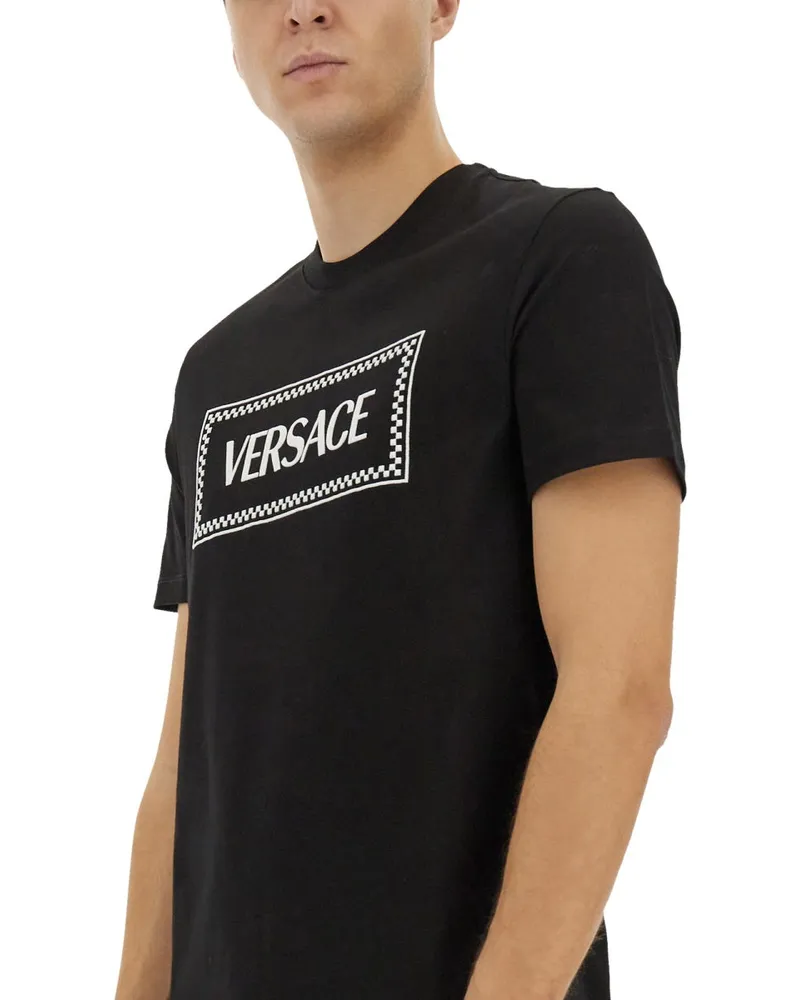 Versace 90s Vintage Embroidered Logo T-Shirt — Black Black
