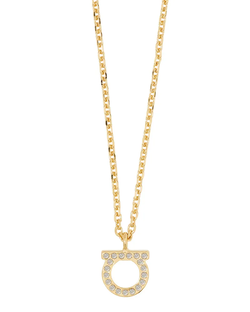 Ferragamo Women's Necklace Gancini Pendant Brass Metallic Necklaces Gold